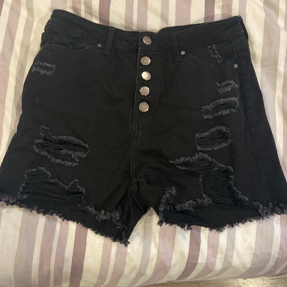 Black high rise jean shorts